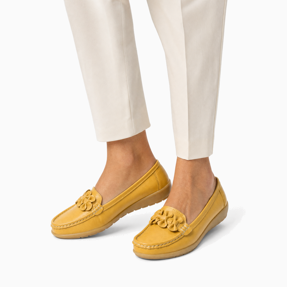 Yellow Suede Studded Driving Loafers