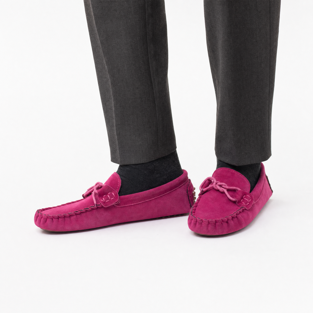 Girls Pink Suede Driving Loafers
