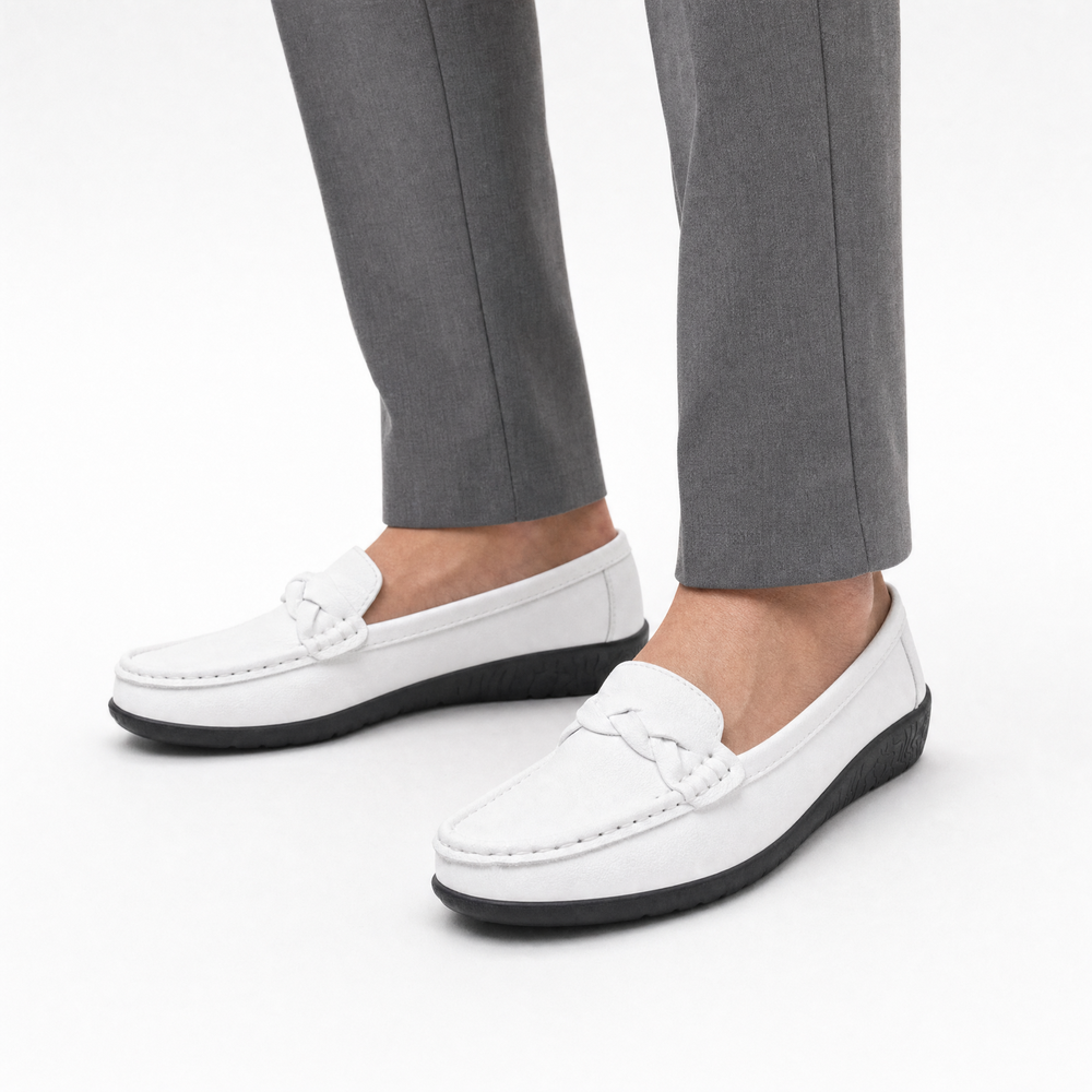 White Braided Leather Loafers