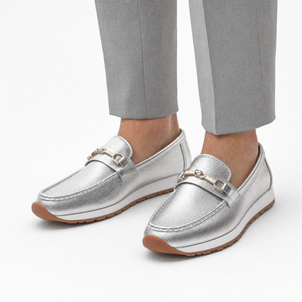Silver Embellished Loafers