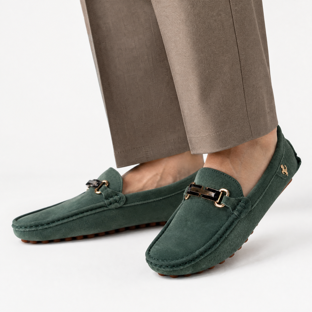 Green Suede Pebbled Driving Loafers