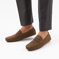 Brown Suede Studded Penny Loafers