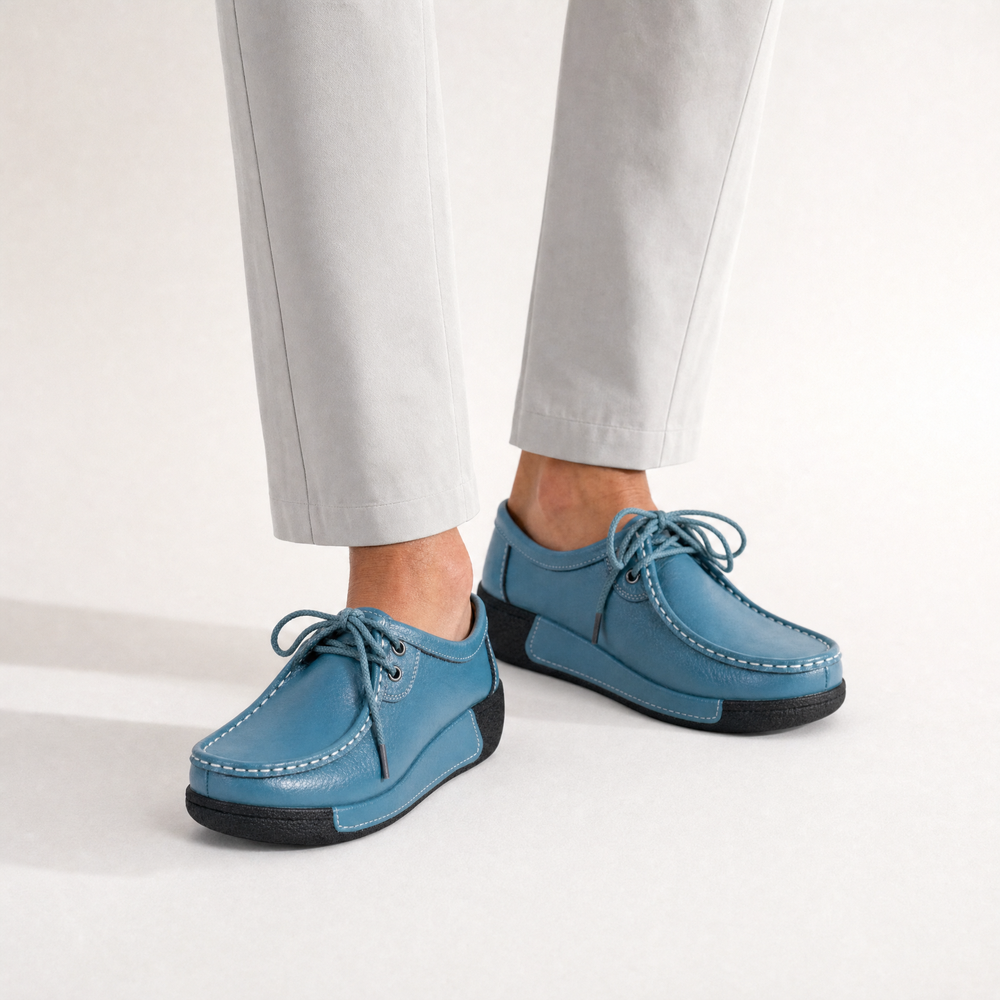 Blue Patent Bow Platform Loafers