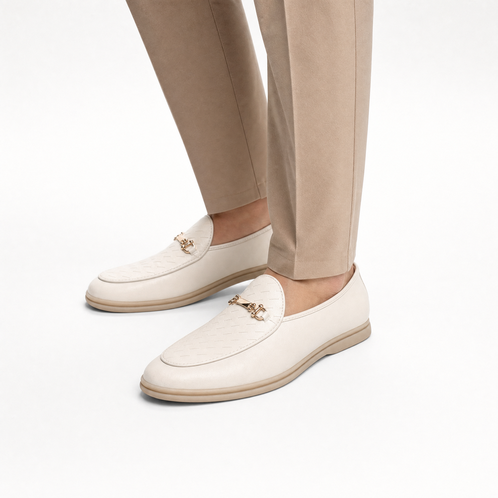 White Leather Horsebit Loafers