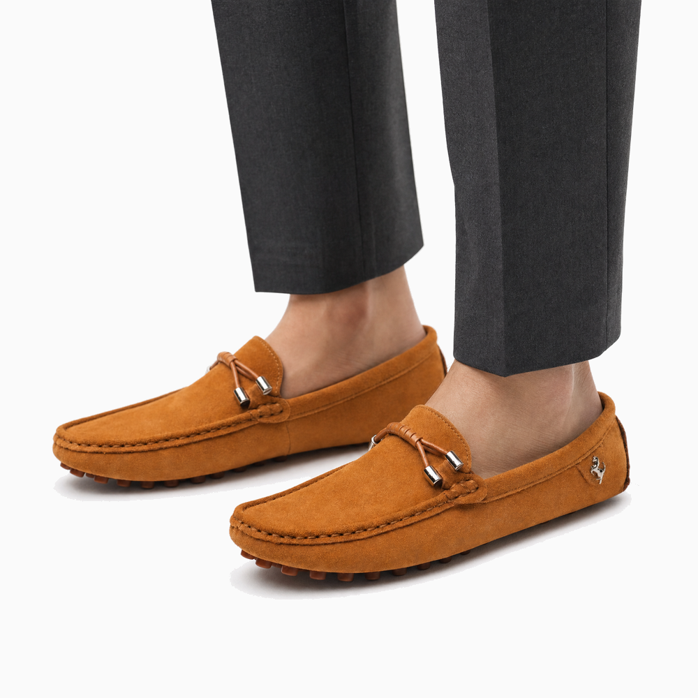 Camel Suede Driving Tie Loafers