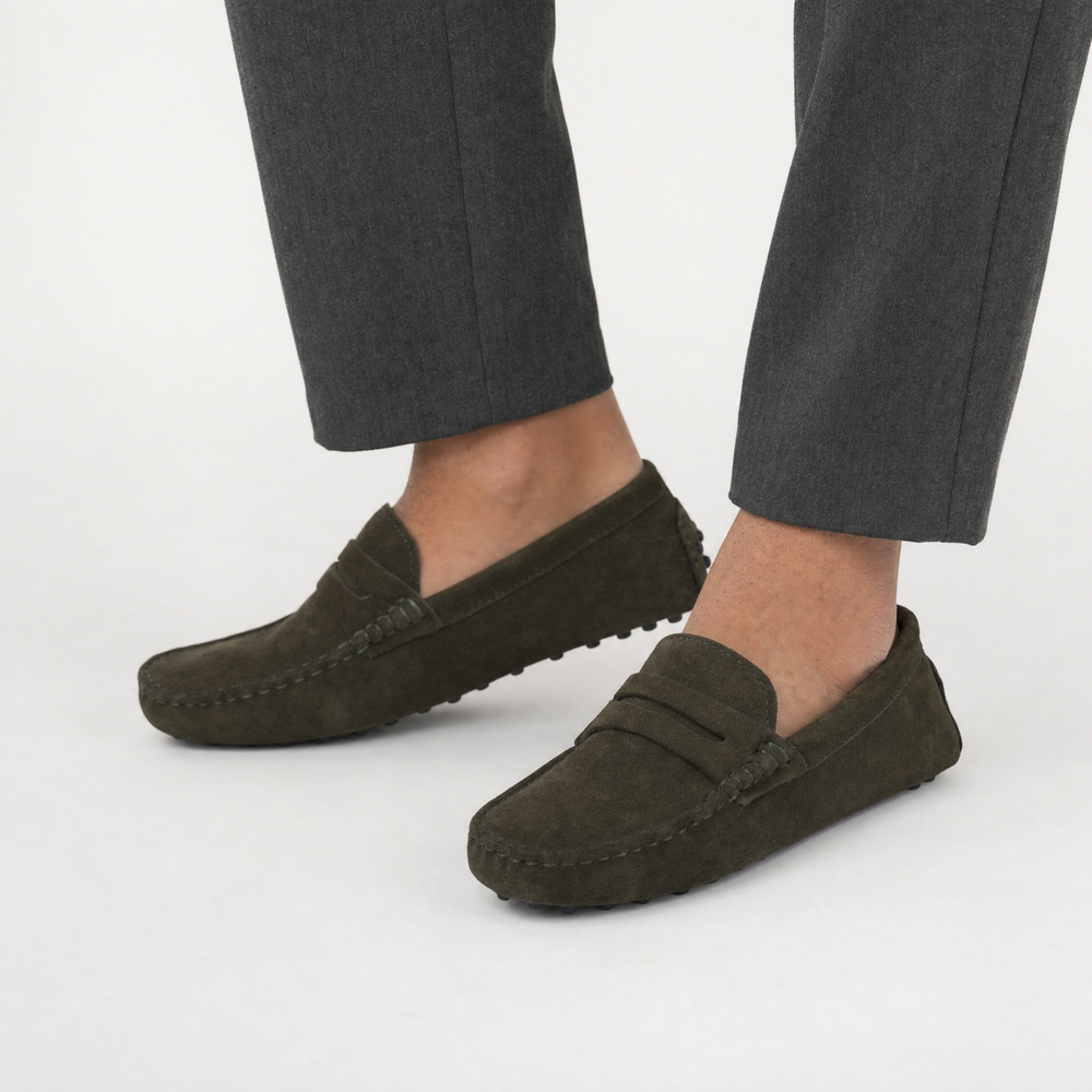 Brown Suede Pointed Flat Loafers
