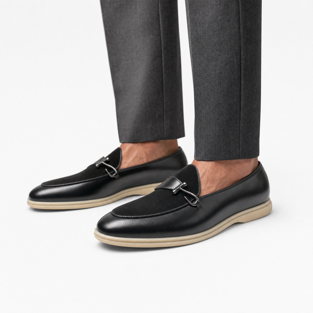 Black Woven Gold Horsebit Loafers
