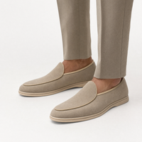 Beige Suede Slip On Loafers
