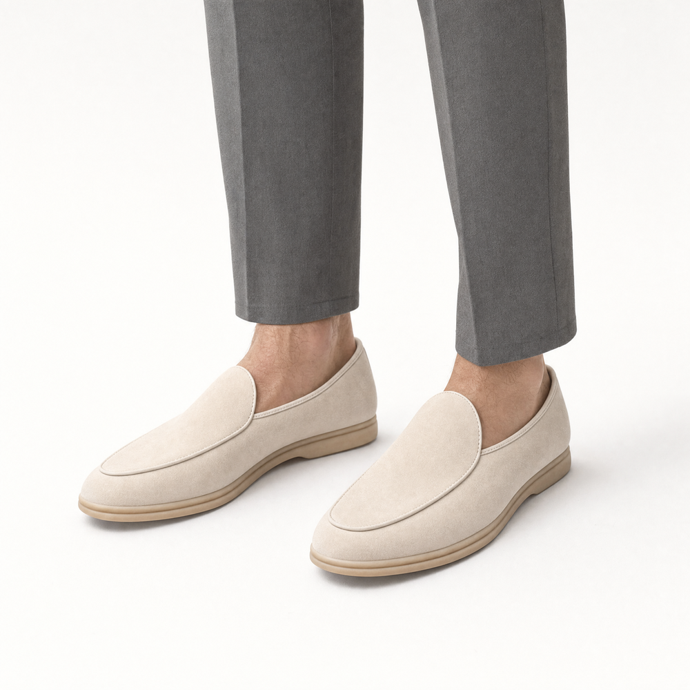 Beige Suede Flat Loafers