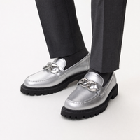 Silver Patent Bow Raised Loafers