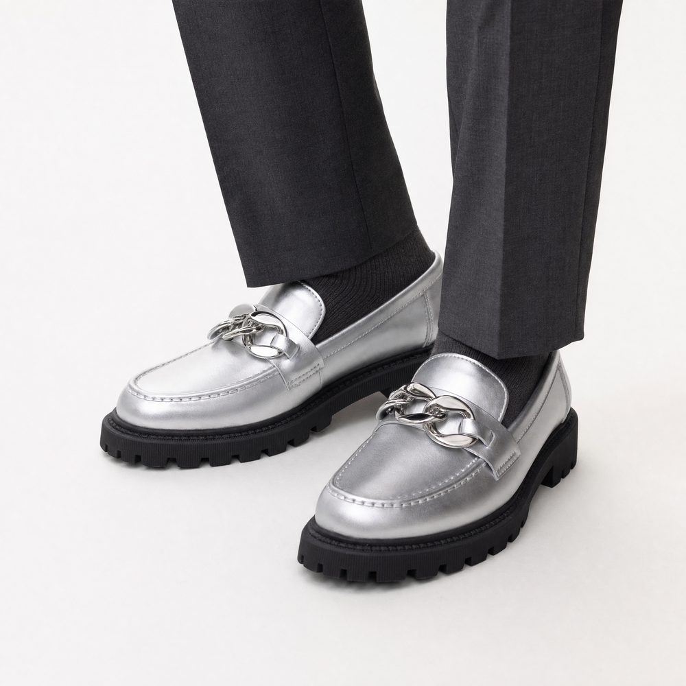 Silver Patent Bow Raised Loafers