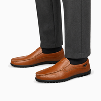 Brown Leather Emblem Stitch Loafers