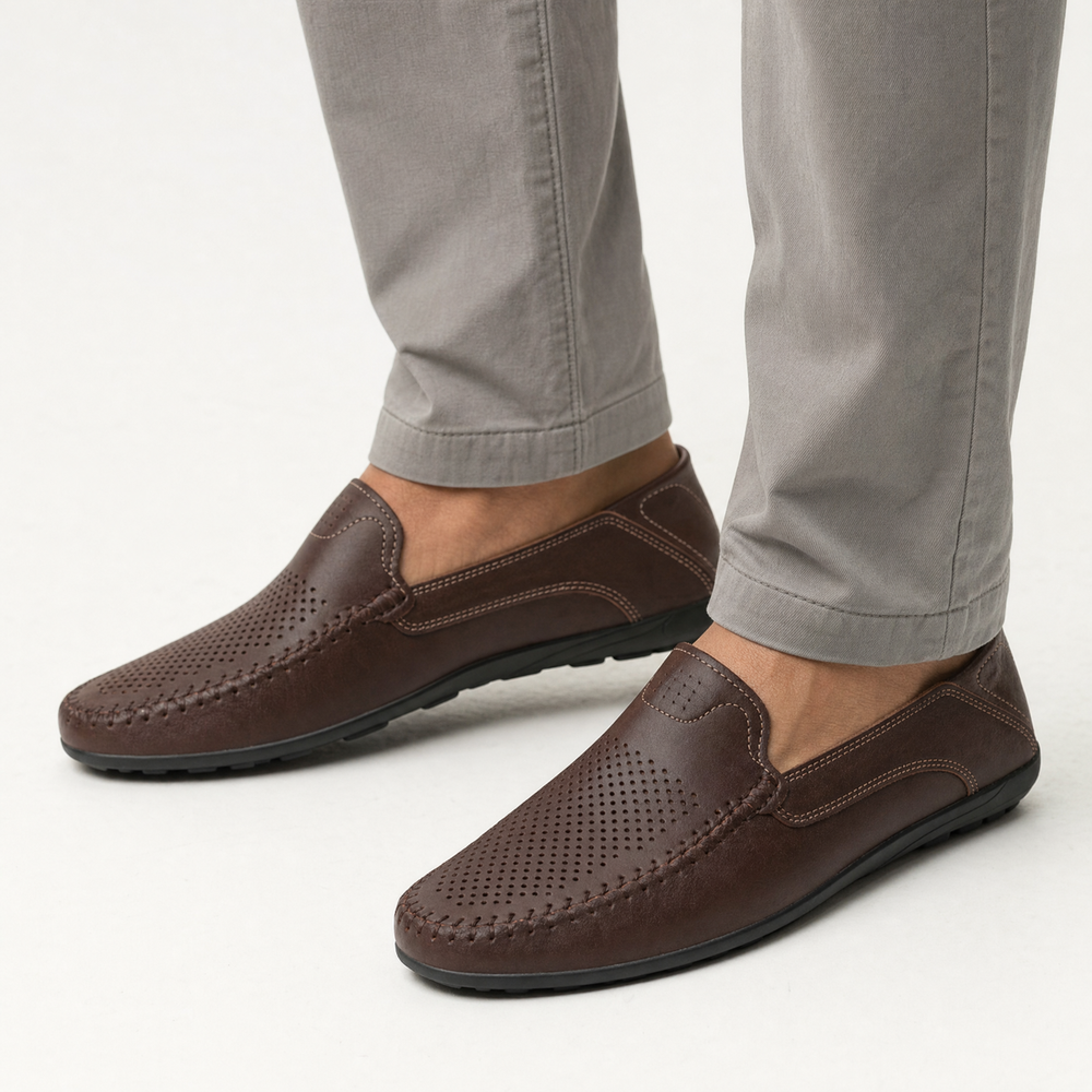 Brown Patent Stitch Loafers