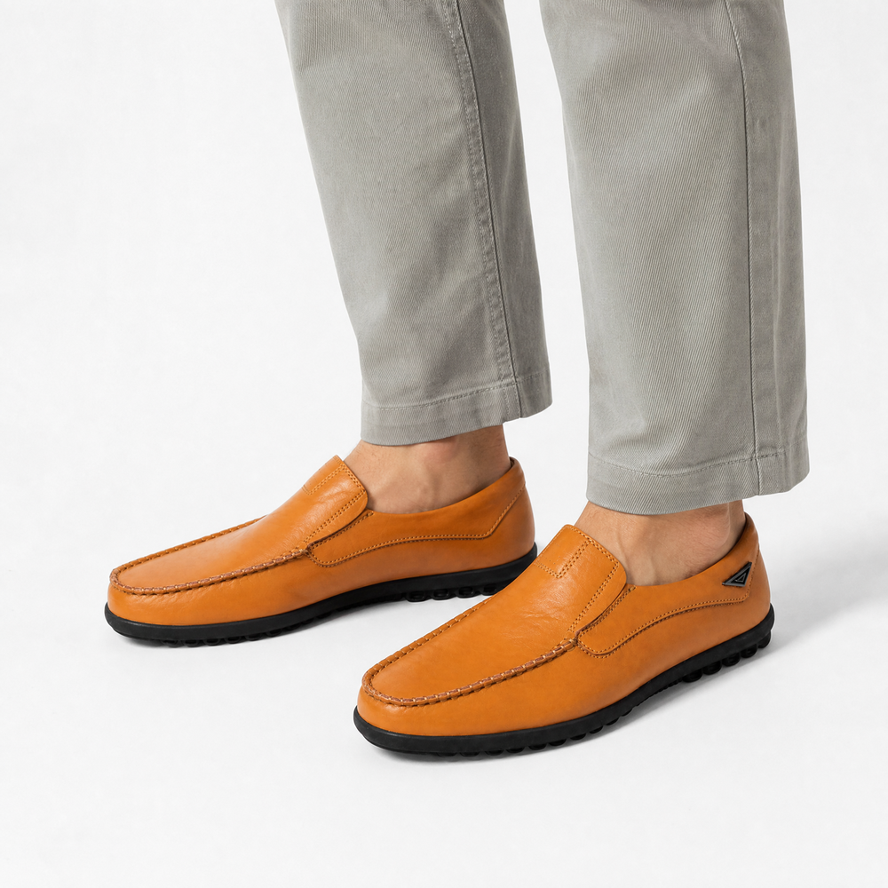 Camel Leather Smooth Loafers