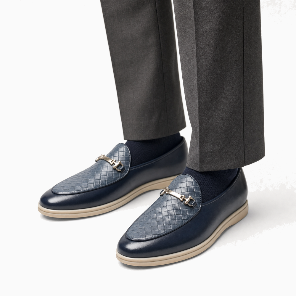 Navy Woven Horsebit Loafers