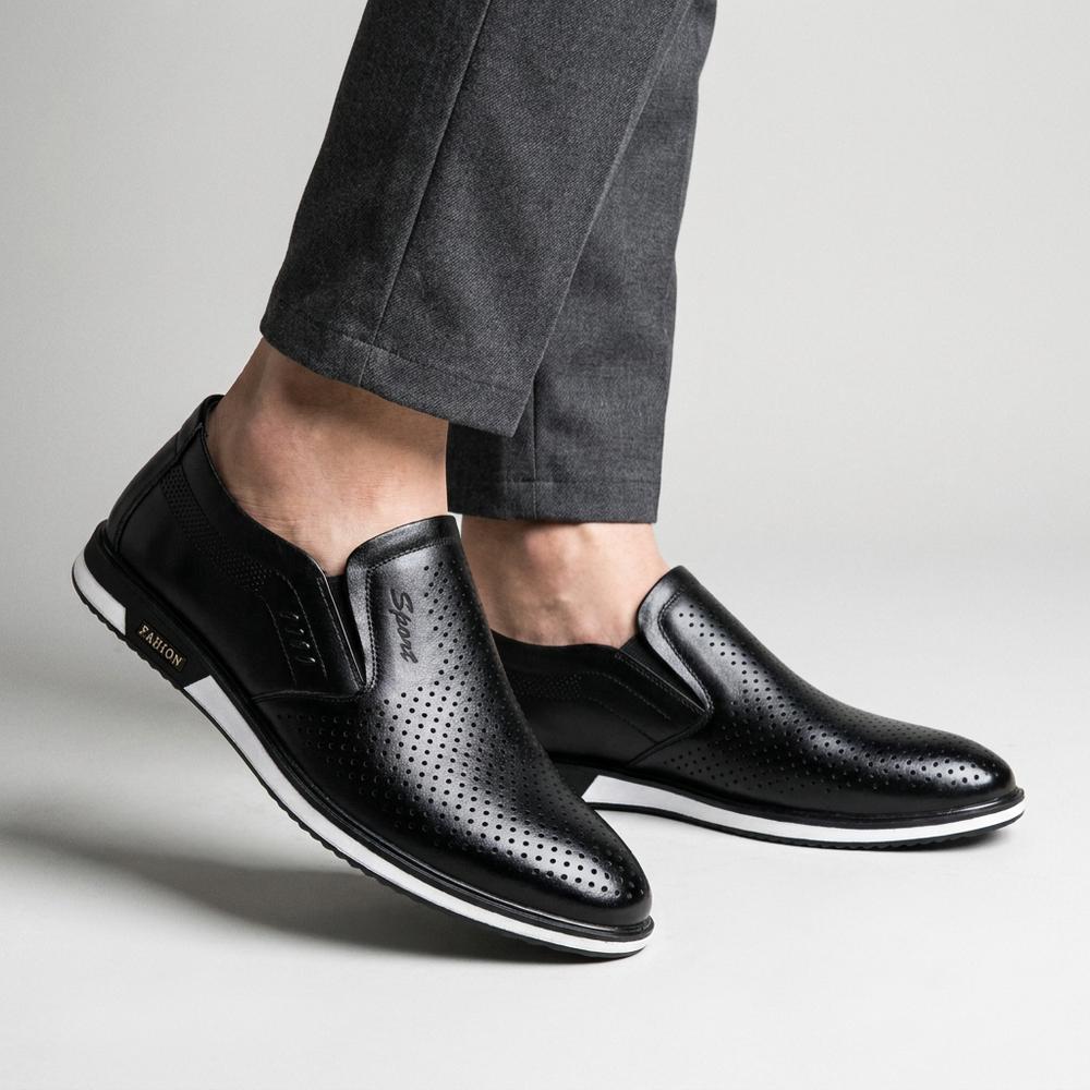 Black Perforated Breathable Loafers