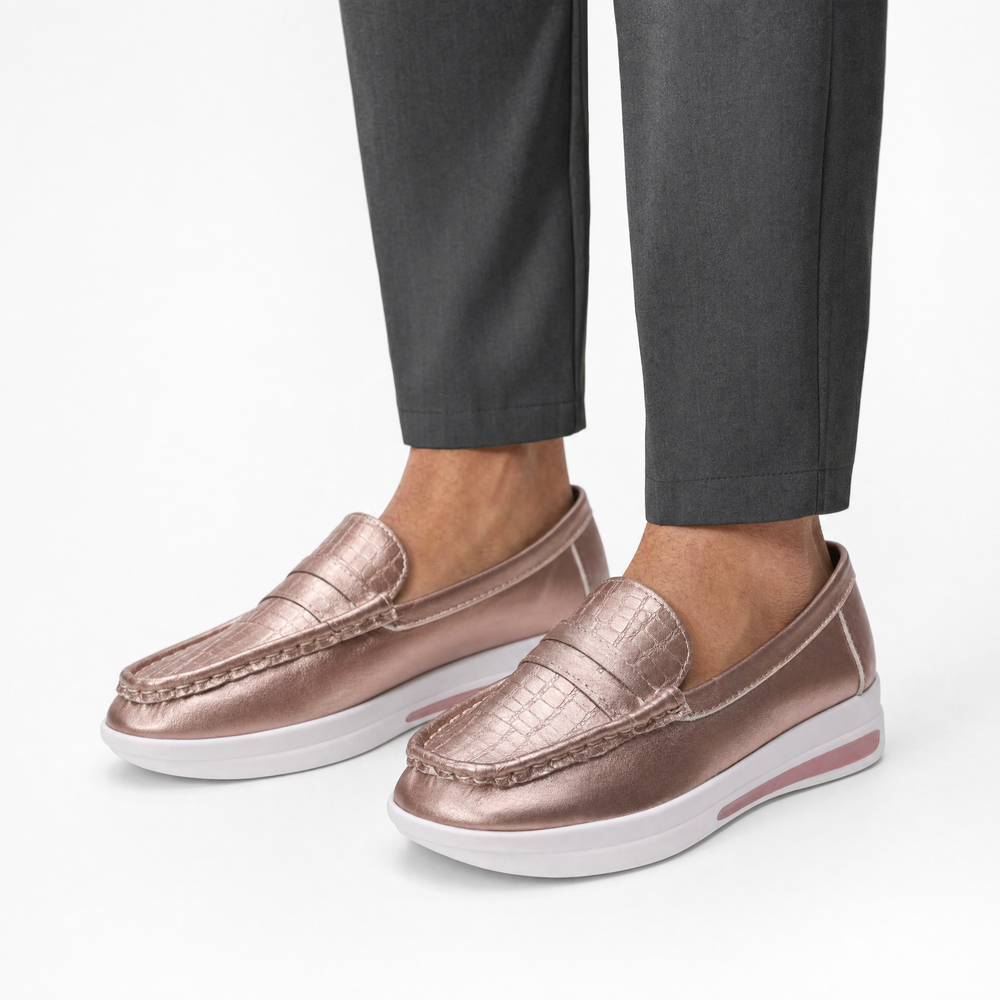 Rose Gold Textured Platform Loafers