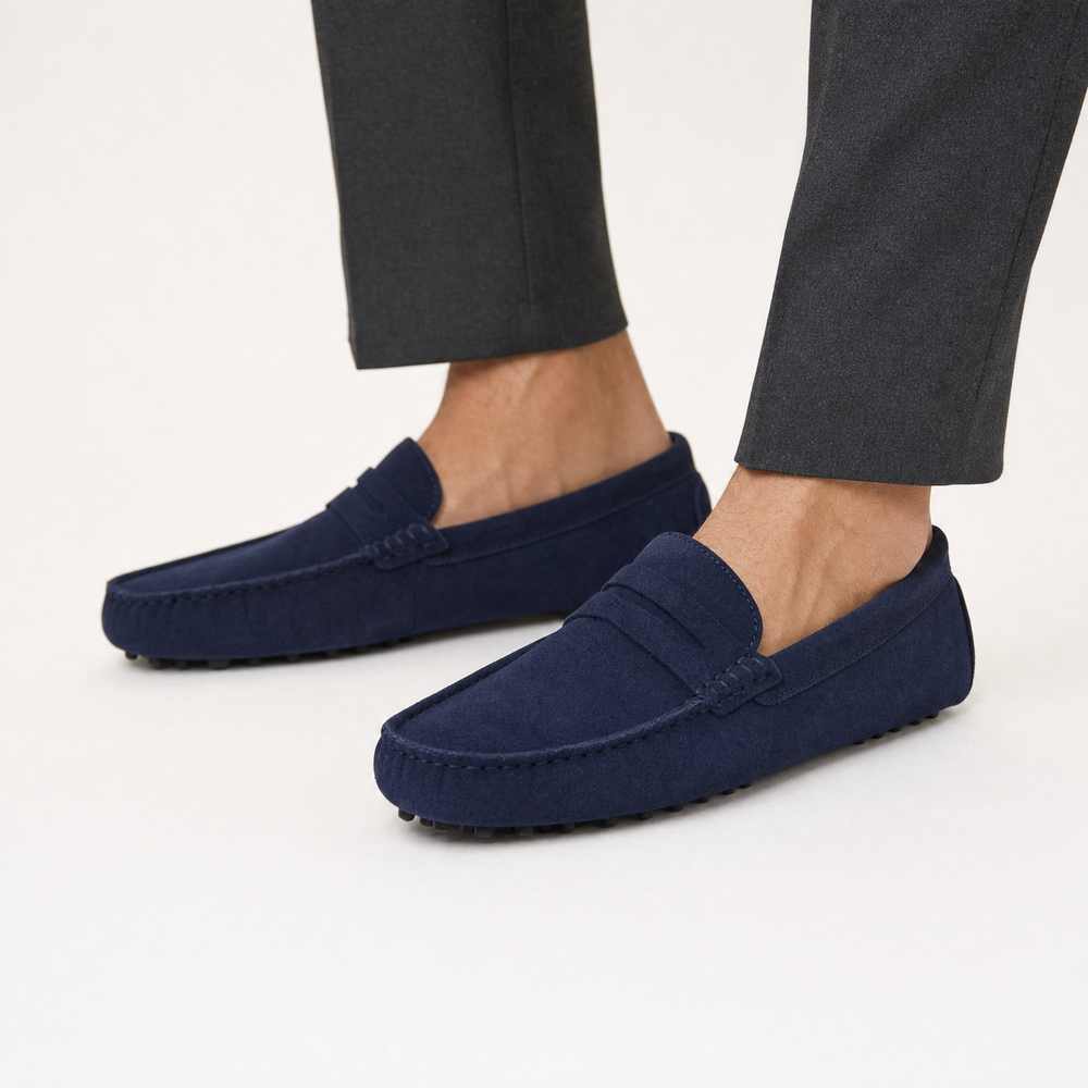 Blue Stitched Lace Up Loafers