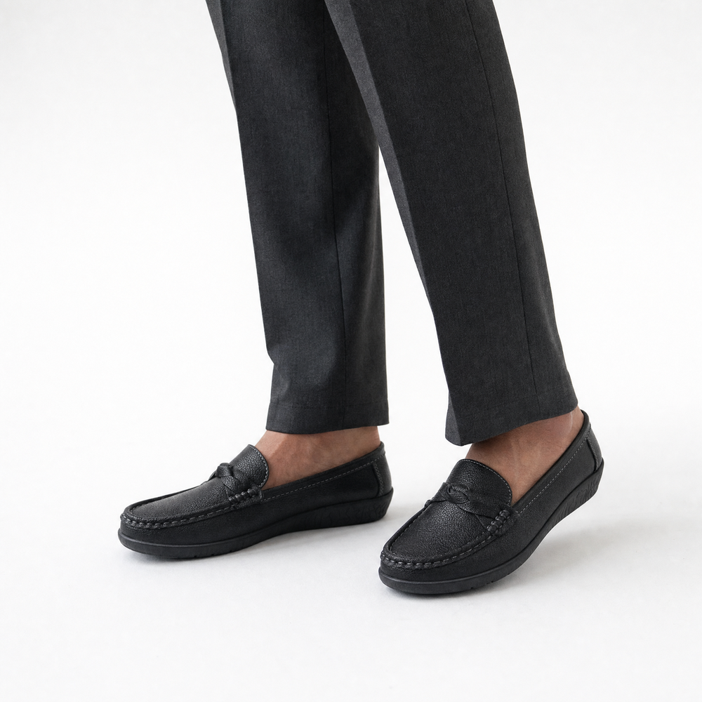 Black Braided Wedge Loafers