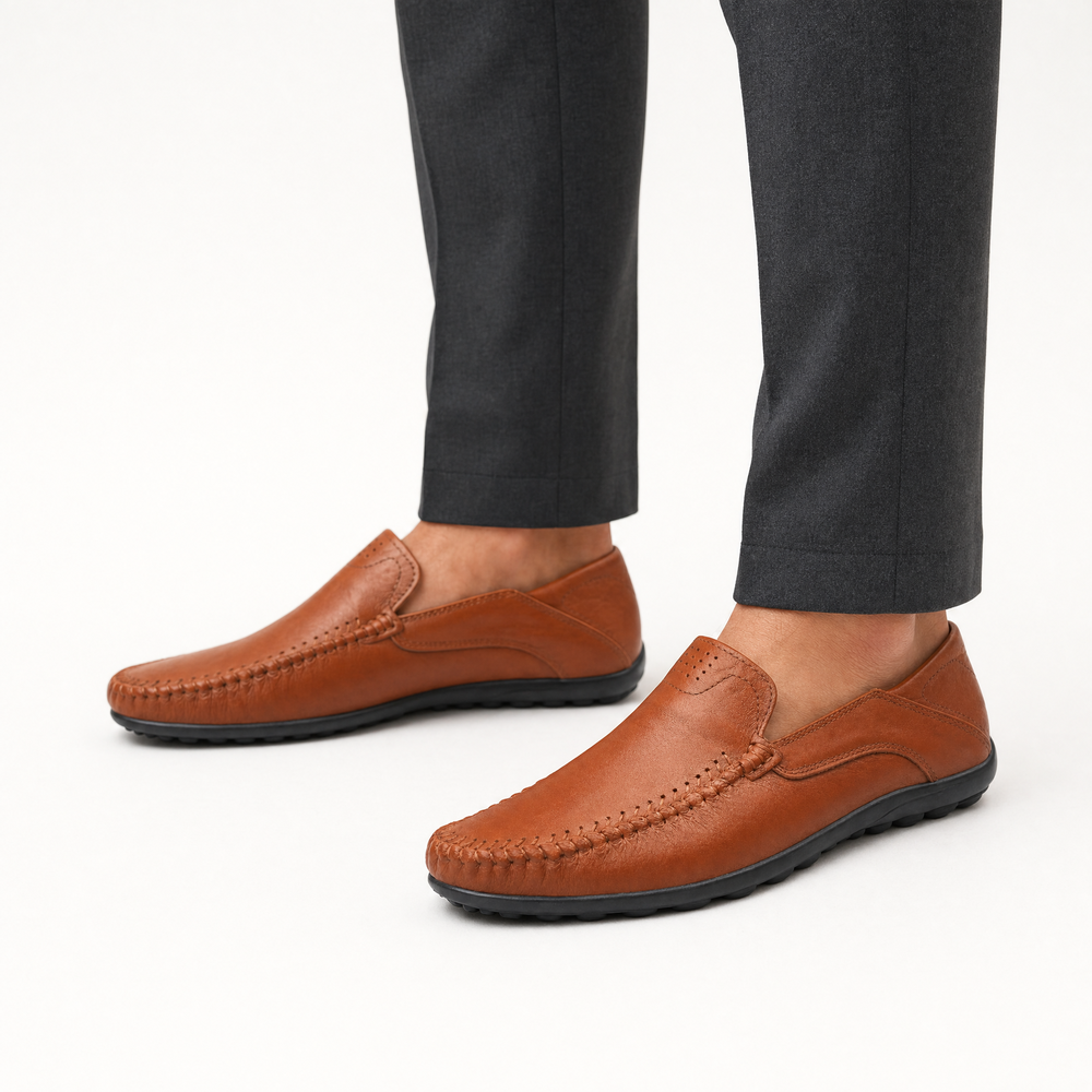 Brown Perforated Vamp Loafers