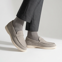 Grey Suede Penny Flat Loafers