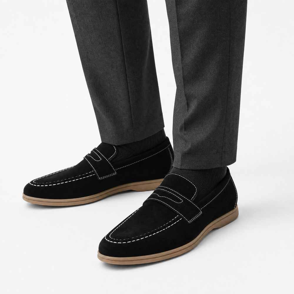 Black Sole Suede Loafers