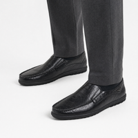 Black Leather Metal Accent Loafers