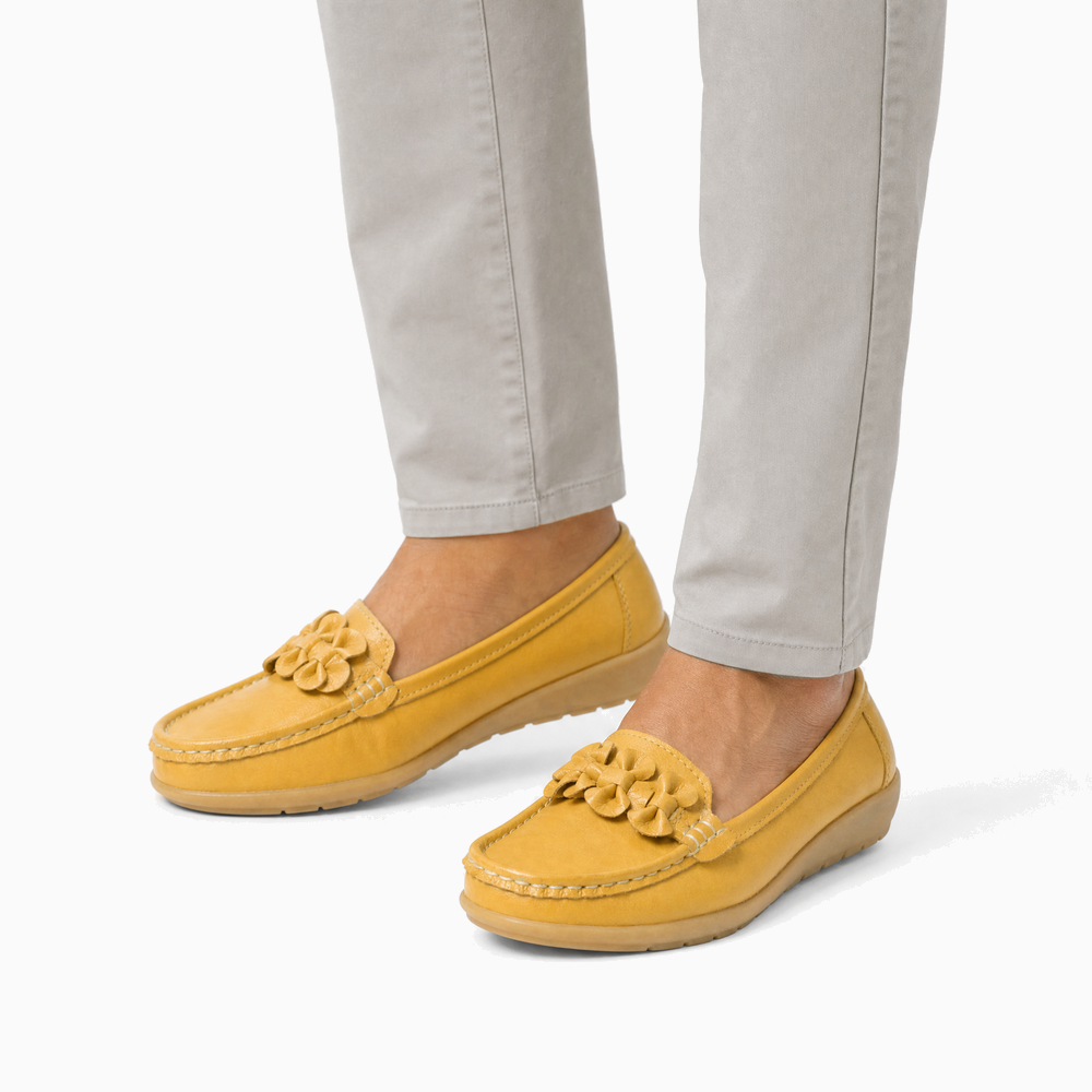 Yellow Suede Studded Driving Loafers