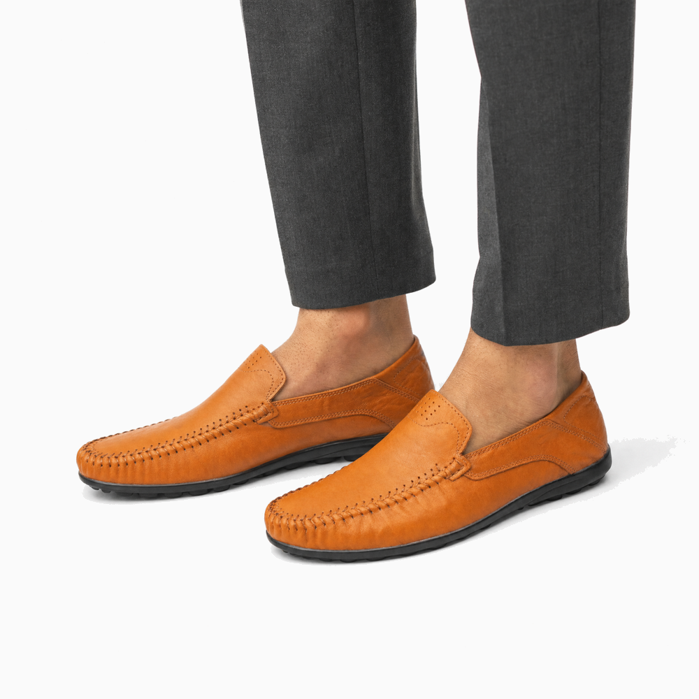 Brown Stitched Vamp Loafers