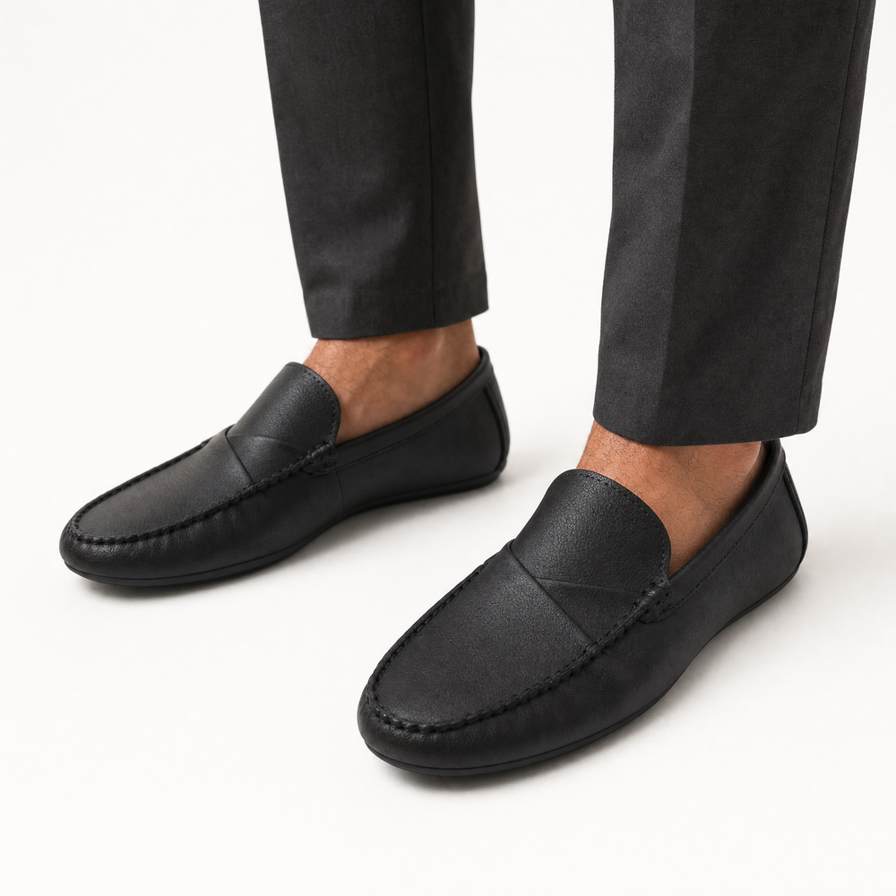 Black Woven Horsebit Comfort Loafers