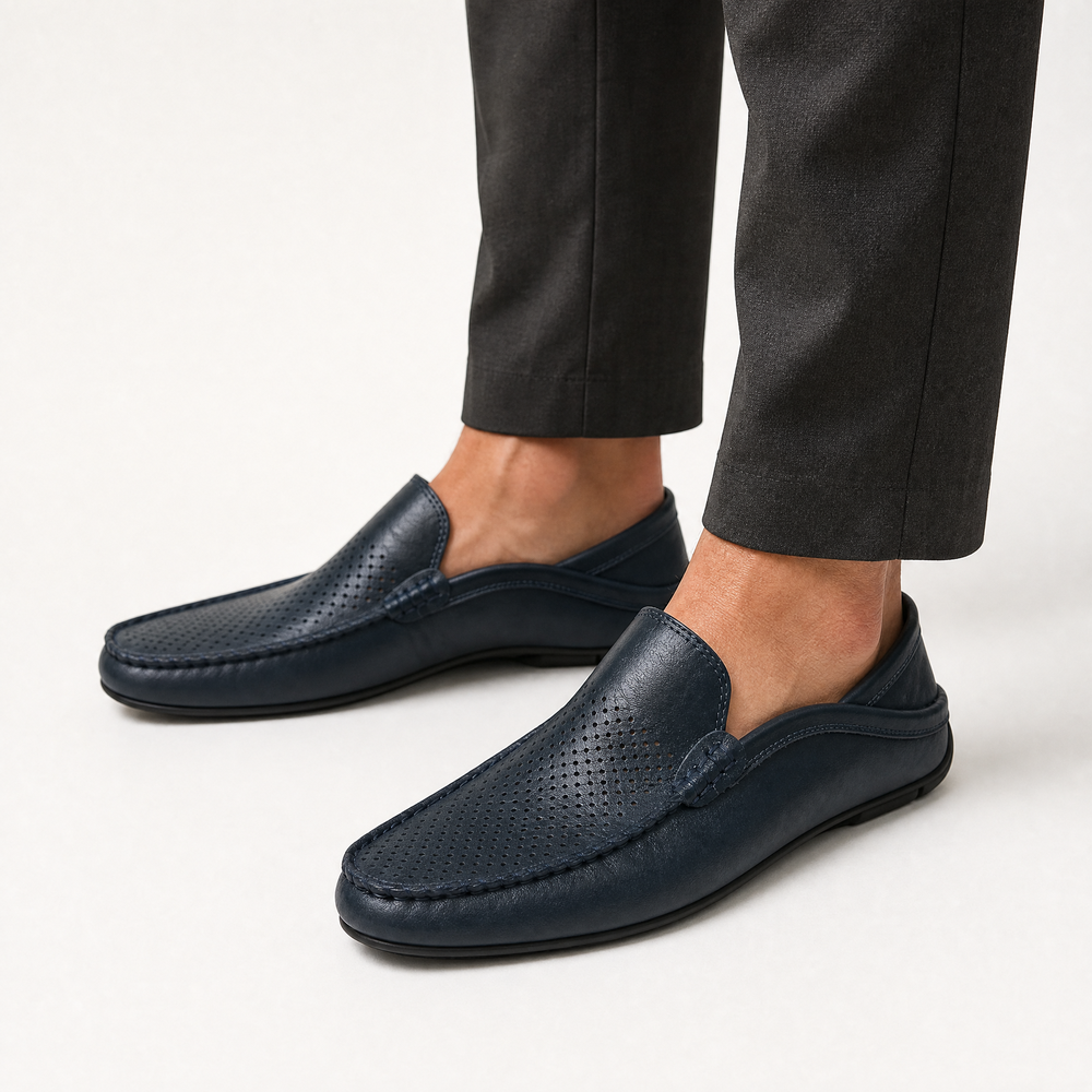 Tan Leather Perforated Loafers