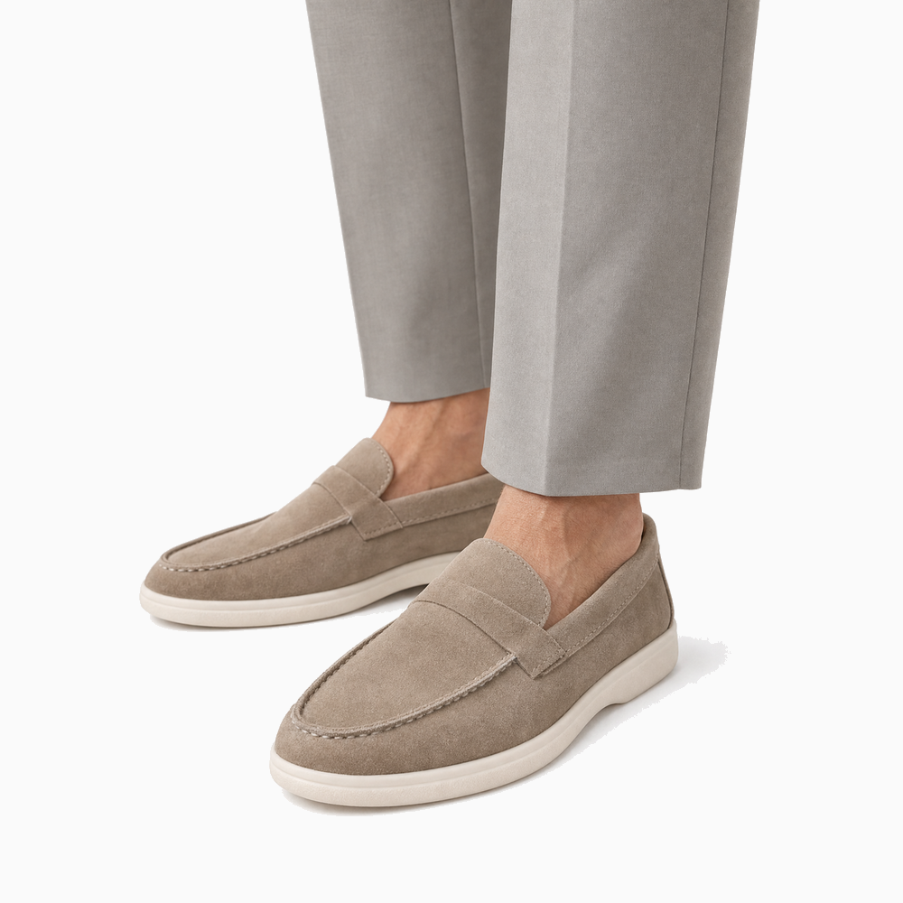 Taupe Suede Stitched Loafers