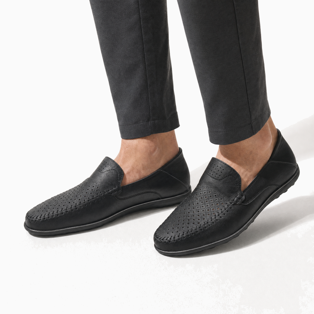 Black Perforated Trim Loafers