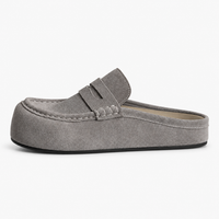 Backless Platform Suede Loafers Grey