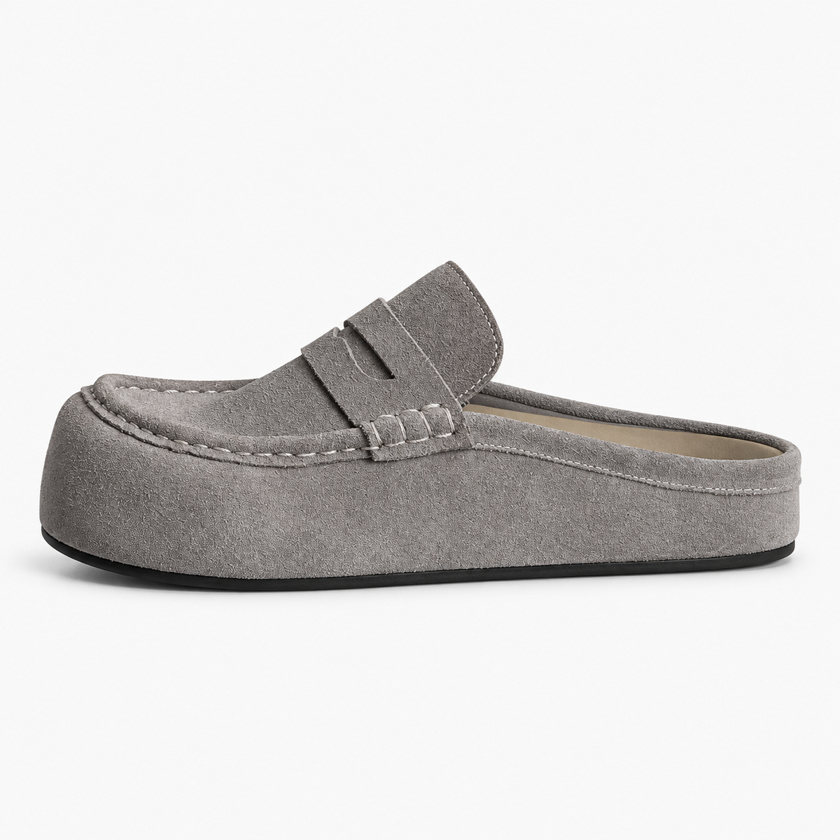 Backless Platform Suede Loafers Grey