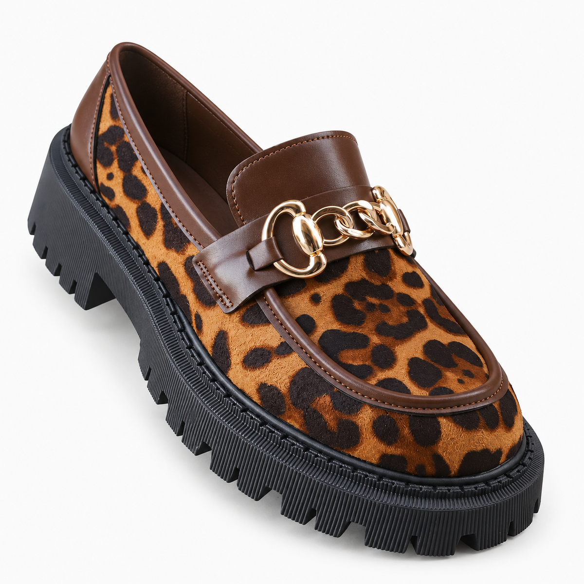 Leopard Chain Platform Loafers