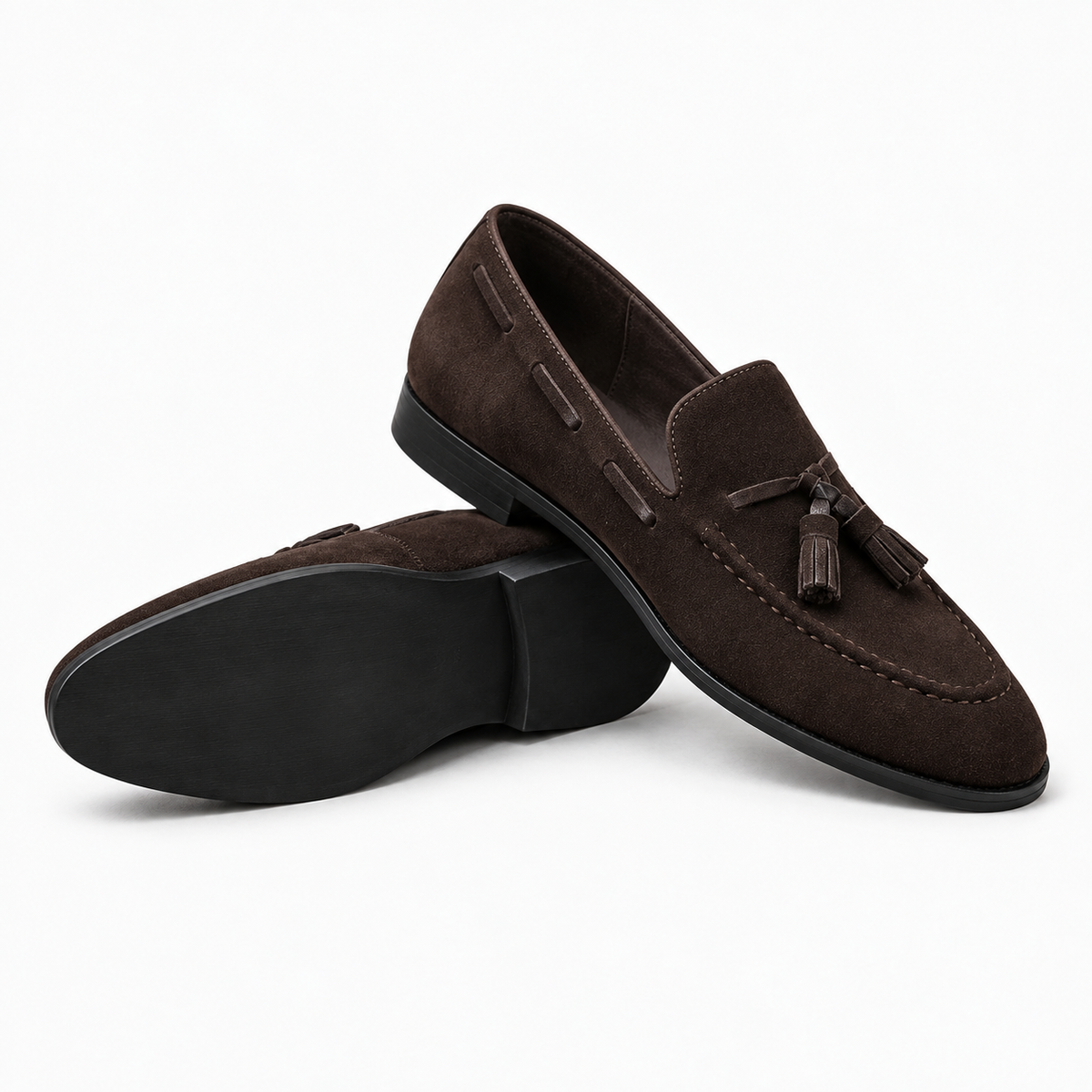 Brown Tassel Loafers Block Heel