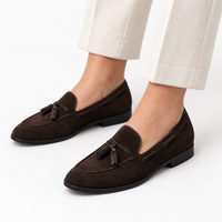 Brown Tassel Loafers Block Heel