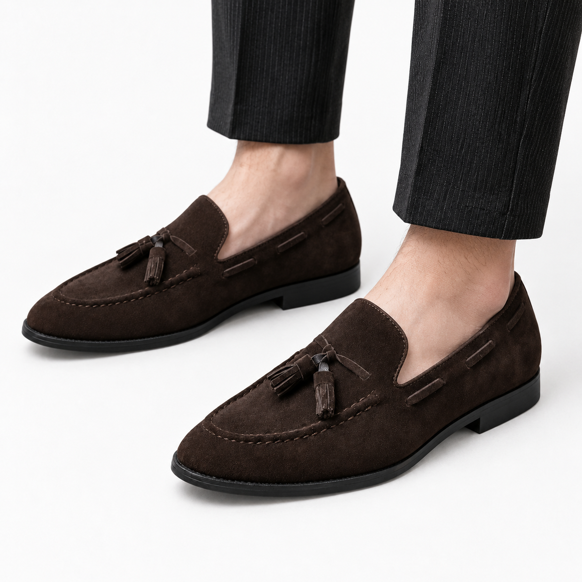 Brown Tassel Loafers Block Heel