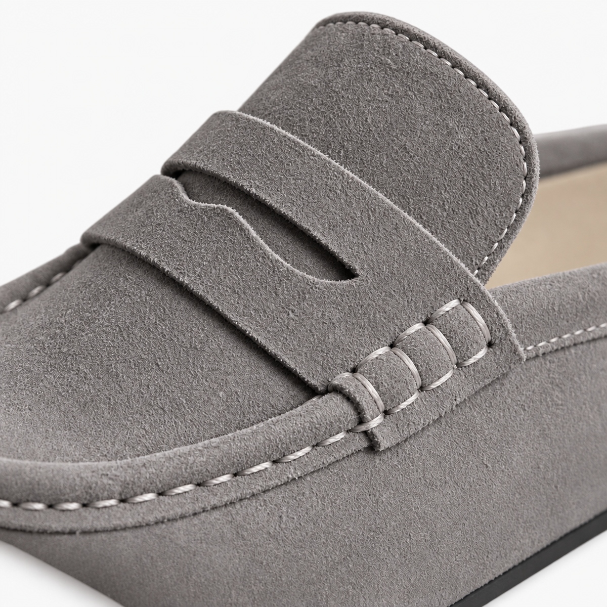 Backless Platform Suede Loafers Grey