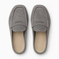 Backless Platform Suede Loafers Grey