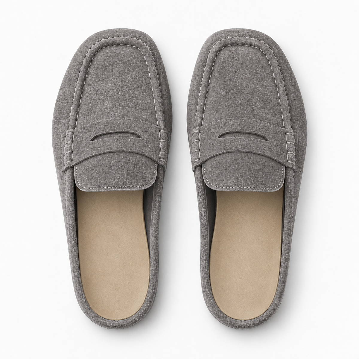Backless Platform Suede Loafers Grey