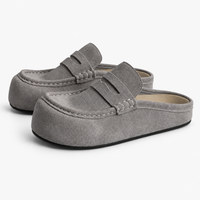 Backless Platform Suede Loafers Grey