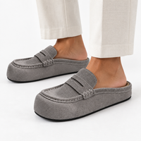 Backless Platform Suede Loafers Grey