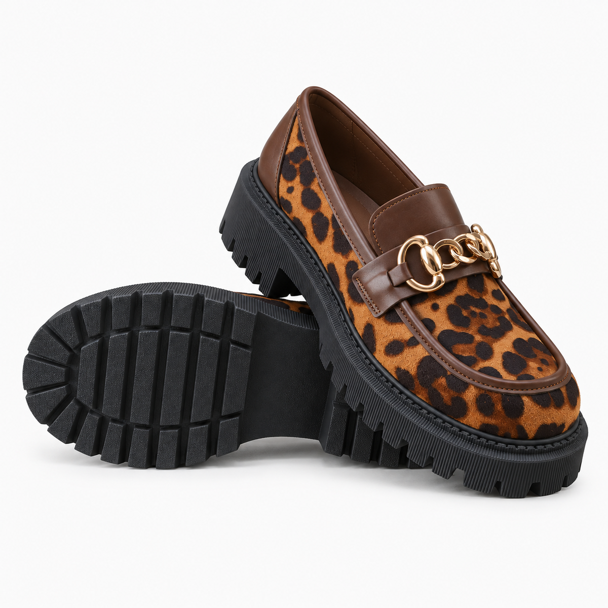 Leopard Chain Platform Loafers
