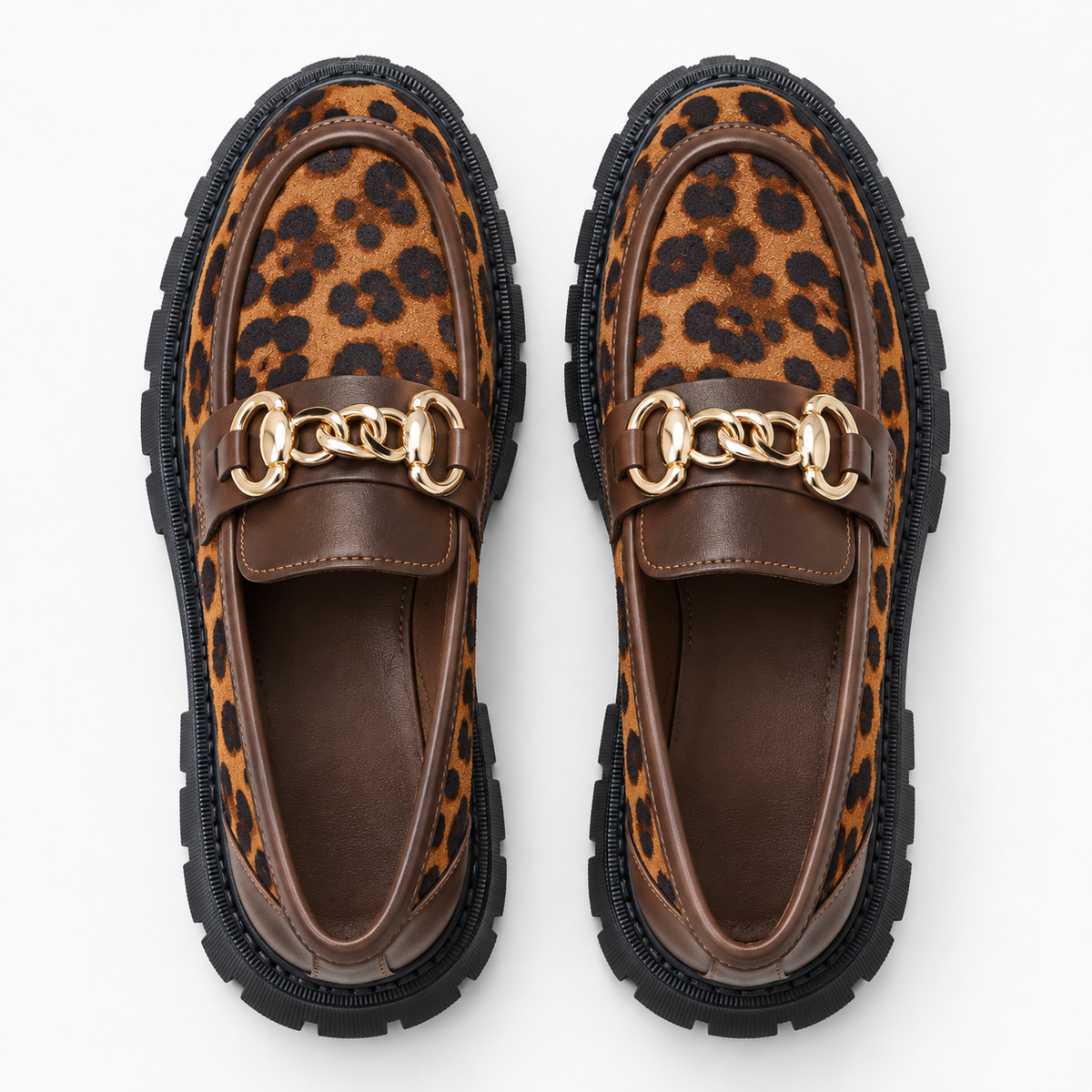 Leopard Chain Platform Loafers