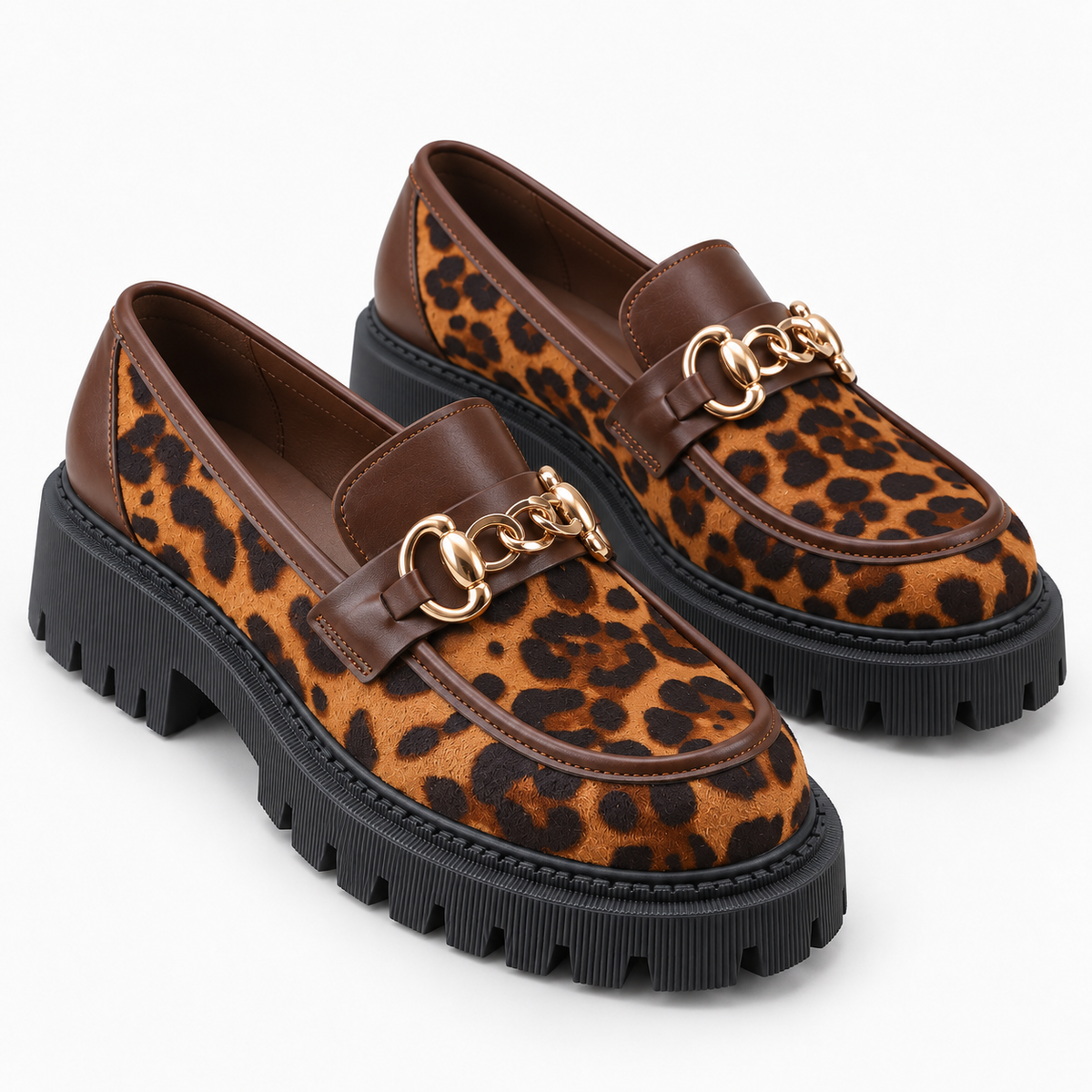 Leopard Chain Platform Loafers