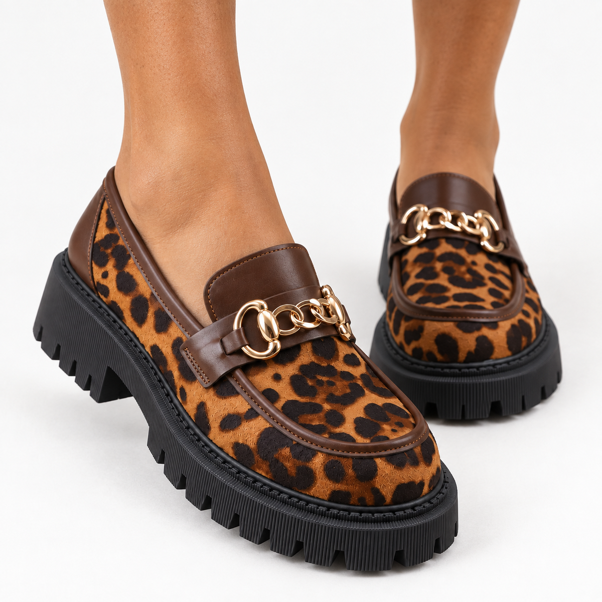 Leopard Chain Platform Loafers