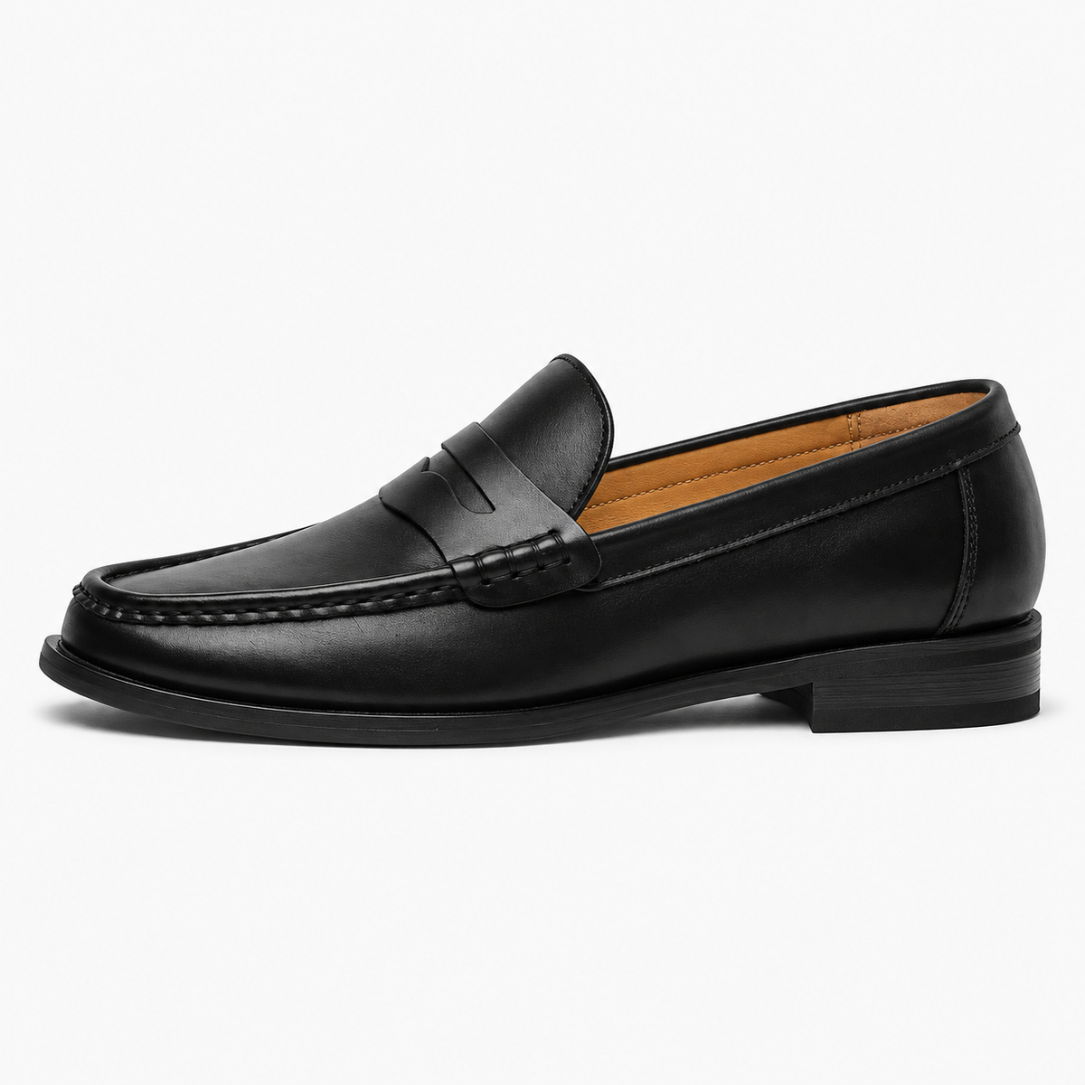 Black Penny Loafers Heeled Block