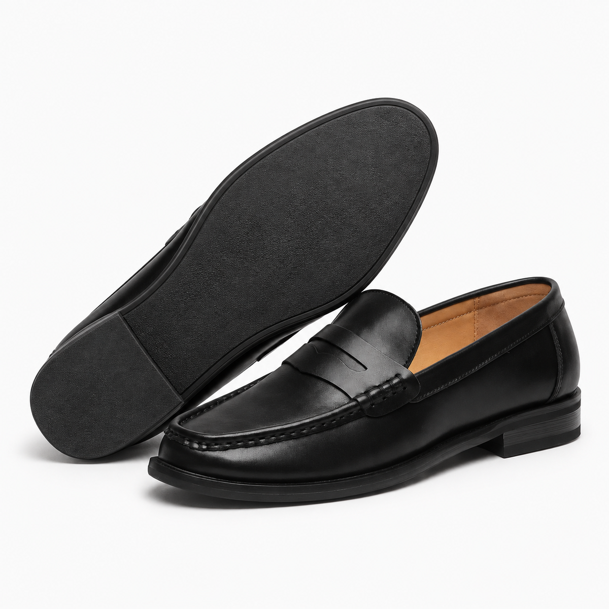 Black Penny Loafers Heeled Block